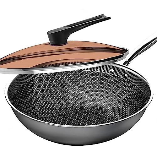 Wok de acero al carbono con tapa y antiadherente