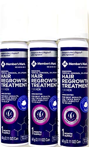Member's Mark Minoxidil Topical Aerosol 5% Unscented FOAM Hair Regrowth Treatment for Men Rogaine (3 Month Supply)