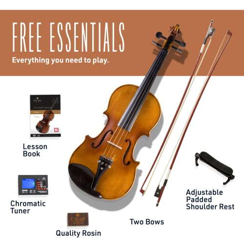 Cecilio 4/4 Violin Solidwood Violin with D'Addario Prelude Strings, Bow, Rosin, Tuner, Shoulder Rest & Lesson Book