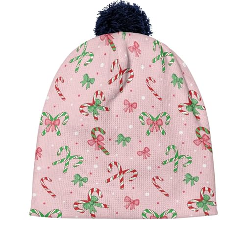 Babrukda Kids Winter Hat Beanie with Pompom Warm Skull Cap Hat Christmas Snowflake Thick Slouchy Skull Headwear Roll-up Edge2
