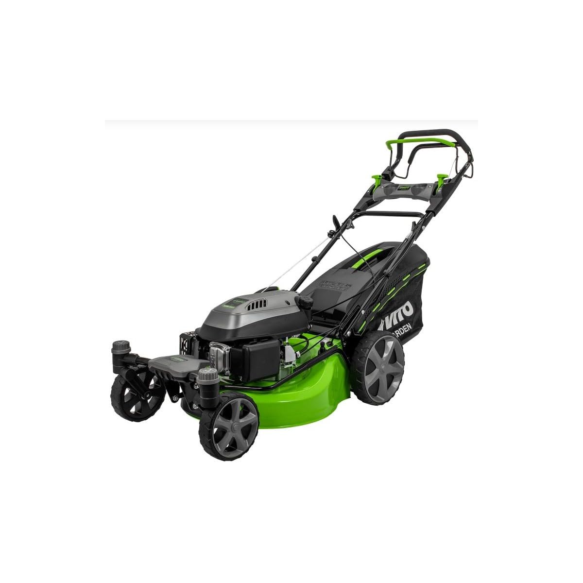 VITO - Cortacésped térmico de gasolina profesional 6,5 CV 196 cm³ - Ruedas delanteras giratorias 508 mm 6 alturas (25-75 mm) Mulching Eyección Lateral/Trasera Superficie 2000 m²