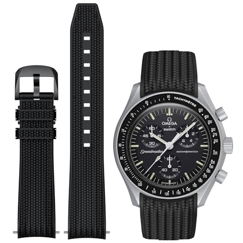 Image of Strap for Moonswatch Watch,Lengthening No Gap Silicone Establishment Pattern Strap for Omega X Swatch Speedmaster Moonswatch Watch,Quickly Release Curved Strap for Swatch Omega Men Women