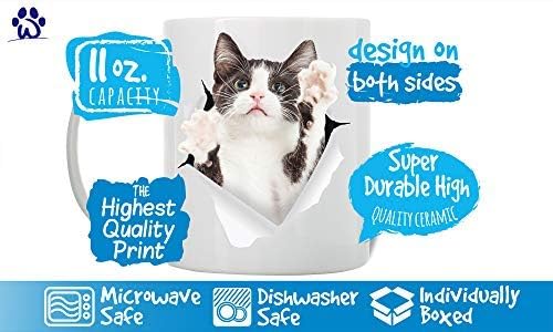 Winston & Bear Reaching Tuxedo Cat Coffee Mug - Funny Ceramic Black White Coffee Mug Gift for Cat Lovers - Cute Novelty Cup for Men and Women (11oz) - Image 3