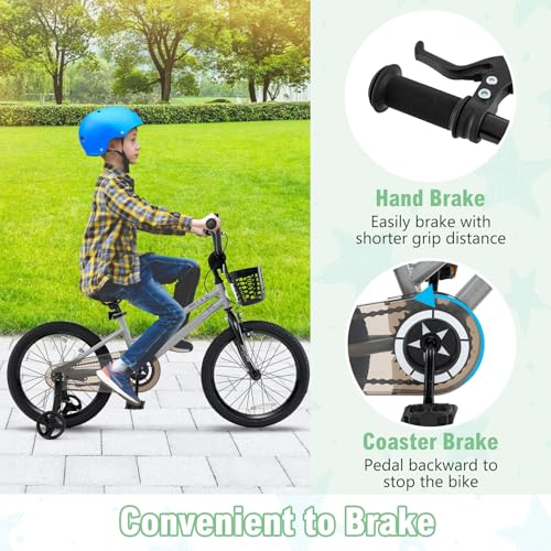 Image of BABY JOY Starry Kids Bike, 12 14 16 18 Inch Bicycle with Training Wheels, Storage Basket, Adjustable Handlebar & Seat, Handbrake & Coaster Brake, Girls Boys Bike