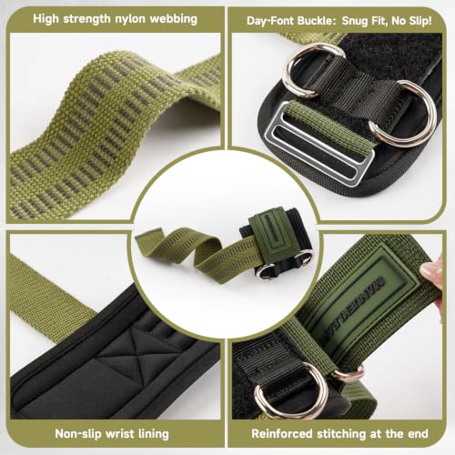 Image of MANUEKLEAR Non-Slip Wrist Straps for Weightlifting Deadlifting, Gym Lifting Straps with D Rings for Cable Machine Workout, 10mm Neoprene Padded Weight lifting Wrist Wraps for Men Women (Green, M (16.0-19.0 cm))