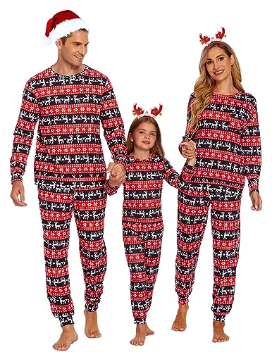 Ekouaer Pijamas de Navidad Familia Pijama a Juego para Mujer Hombre niños Pijama de Renos Christmas Pyjama Set Ugly Funny, Reno, L