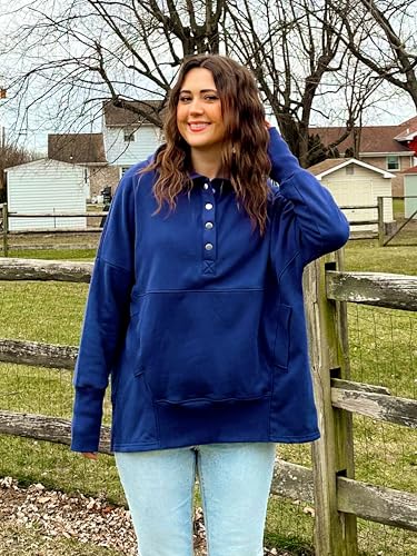 AlvaQ Womens Oversized Sweatshirts Hoodies Fleece Button Neck Hooded Tops Casual Pullover Tunics Winter Outfits 20252