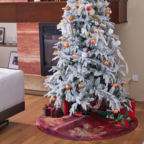 XSem-Deluxe-Embroidered-Pine-Branches-Cherry-with-Pintuck-BorderExtra-LargeChristmas-Tree-Skirt-50 XSem Deluxe Embroidered Pine Branches Cherry with Pintuck BorderExtra LargeChristmas Tree Skirt 50