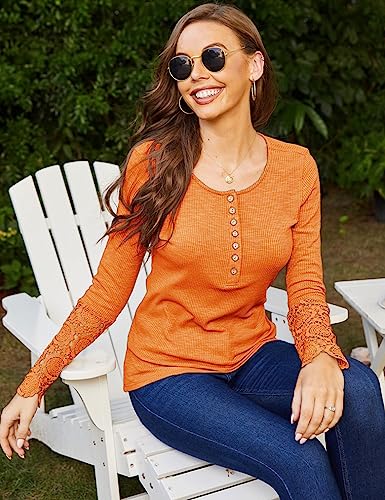 Miselon Womens Long Sleeve Henley Shirts V Neck Lace Button Tops Ribbed Knit Casual Slim Fit Blouse2