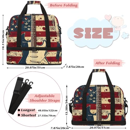 Large Weekender Overnight Bags Abstract Guitar American Flag Travel Duffel Bag for Women Men Gym Bag With Shoe Compartment Foldie Travel Tote Bag Carry On Personal Item Bag for Travel Gym Sports2