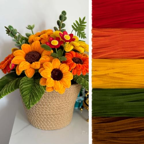 Image of Peryiter 500 Pcs Pipe Cleaners for DIY Flower Bouquets, Chenille Stems for Graduation Bouquet Crafts, Fuzzy Sticks for Handmade Flowers, DIY Gift, Art Projects(Fall Color,12 Inch)