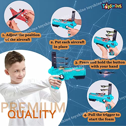 Image of Toyshine Airplane Launcher Toy Catapult Plane Gun for Kids Outdoor Toy, One-Click Ejection, 4 Pcs Glider Foam Planes, Toy Airplanes Birthday Gifts, Multi-Color - B