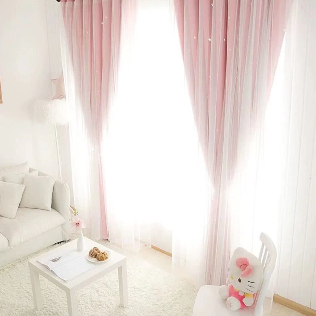 Amazon｜姫系 遮光カーテン 可愛い 星 キラキラ カーテン 遮光 遮像
