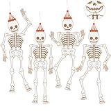 Seenelling 4 Pcs Large Halloween Jointed Skeleton Decoration Vintage Flat Paper Skeleton Decoration with Movable Joint Halloween Giant Cutout for Holiday Door Window Party, 55.12 Inch Tall