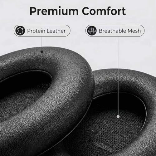 Reposición de almohadillas QC Ultra 1 2 para auriculares Bose QuietComfort Ultra – Almohadillas de repuesto de cuero proteico suave y espuma de memoria, aislamiento de ruido mejorado, instalación fácil (Negro) miniatura 5
