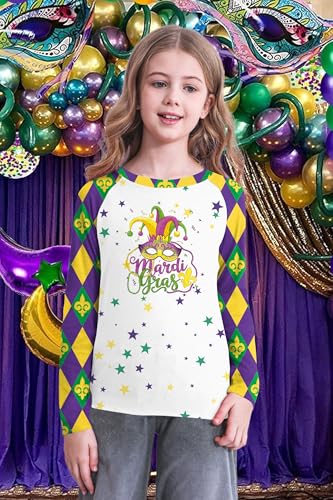 Image of Mardi Gras Shirt for Kids: Toddler Boys Girls Mardi Gras Long Sleeve Happy Carnival Outfits Mask Graphic Tee 4-12 Years