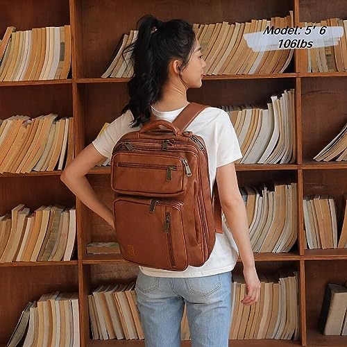 Baosha Umwandelbar Herren Faux Leder Laptop Rucksack Aktentasche Hybrid 15.6 Zoll Laptop Tasche Arbeitstasche Handtasche Reise Rucksack Wandern College Rucksack für Männer BC-04 (Braun)