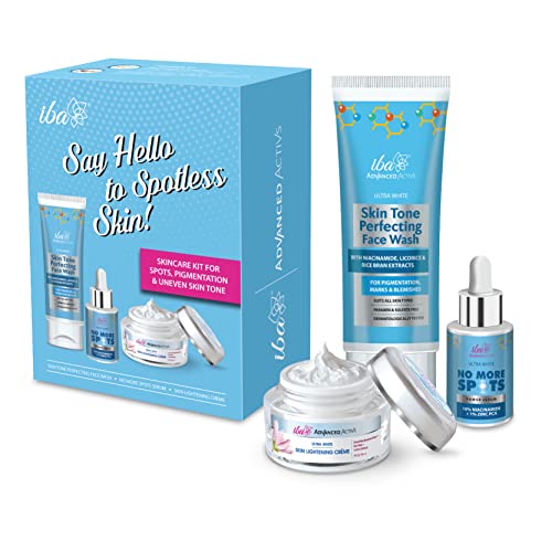 Iba Say Hello to Spotless Skin Care Regime Kit – Advanced Niacinamide Complete Skin Care routine Kit with Skin Tone Perfecting Face wash, No More Spots Power Serum & Skin Lightening Crème | For Acne Marks, Reduces Dark Spots & Pigmentation | Sulfate Free & Paraben Free