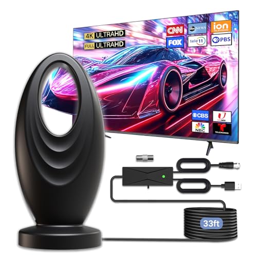 2025 TV Antenna for Smart TV and Old TV, 2200+ Miles Range HD Digital TV Antenna Indoor with 360° Signal Strongest Booster, Supports Local Channels 1080P 4K Reception for Home, RV, Camping (JPTV050)