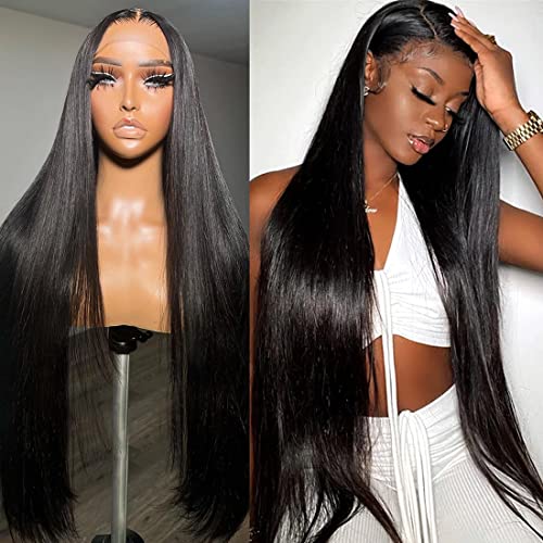 30 Inch 13x4 HD Lace Front Wigs Human Hair 180% Density Straight Wig Transparent Lace Frontal Wigs Human Hair Pre Plucked with Baby Hair Brazilian Glueless Wigs for Black Women Natural Hairline