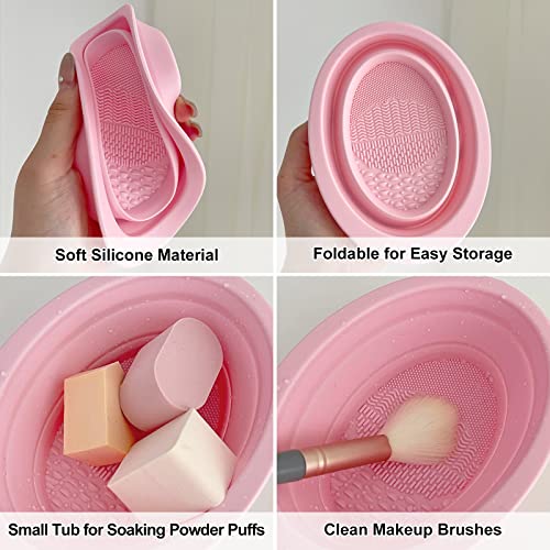 QUMENEY 28 Hole Makeup Brush Drying Rack & Cleaning Mat - Foldable Acrylic Brush Holder - Black & Pink, Black, Pink - Image 3
