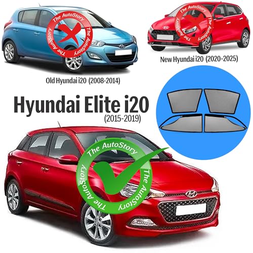 Image of AutoStory Magnetic Car Sunshade for Elite i20 2015-2019 | Front Half Cut for Mirror Visibility + Rear Full Coverage with Zipper | Heavy Heat & UV Protection | Privacy Side Window Curtains Shades