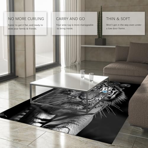 Grand tapis 60x90cm lavable en machine antidérapant motif léopard noir