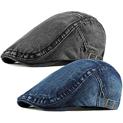 2 Pack Mens Denim Cotton Newsboy Cap Ivy Gatsby Driving Hunting Cabbie Hats, 2 Pack-c, One size Cover