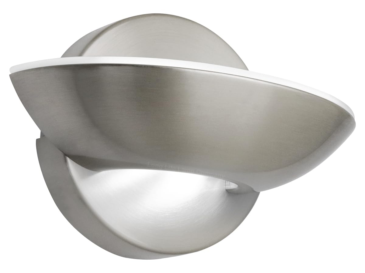 Long Life Lamp Company Mini LED Wall Light Brushed Chrome Opal Diffuser 9w Upwards Wall Light Sconce Cool White (H3038-F 6000K)