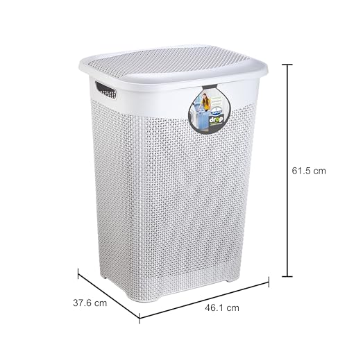Image of Joyo Drop Laundry Multipurpose Plastic Laundry Basket /Bin /Hamper /Bucket /Storage Organizer With Lid, 54 Ltr - Grey