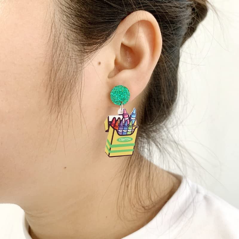 Teacher Earrings Wooden Crayons Pencil Drop Dangle Earring for Teachers Creative Cute Crayon Pencil Ruler Crayon Box Stud Earring Teachers Appreciation Day Jewelry Gifts Back to School-2 pairs4