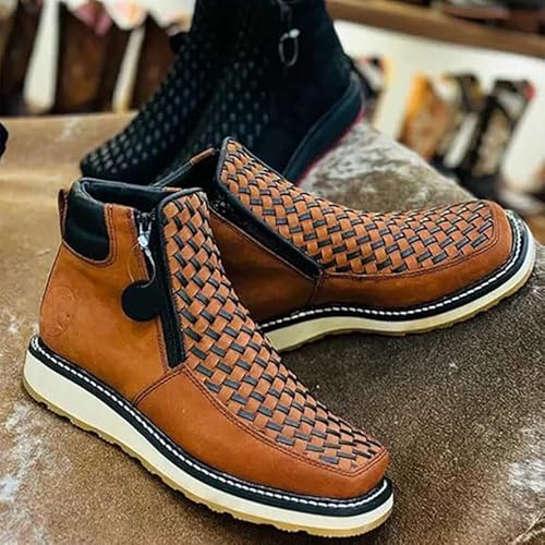 Zenfaze Handcrafted Western Cowboy Boots, Men's Square Toe Leather Double Zipper Hand-Woven Cowboy Boot with Double Side Zipper3