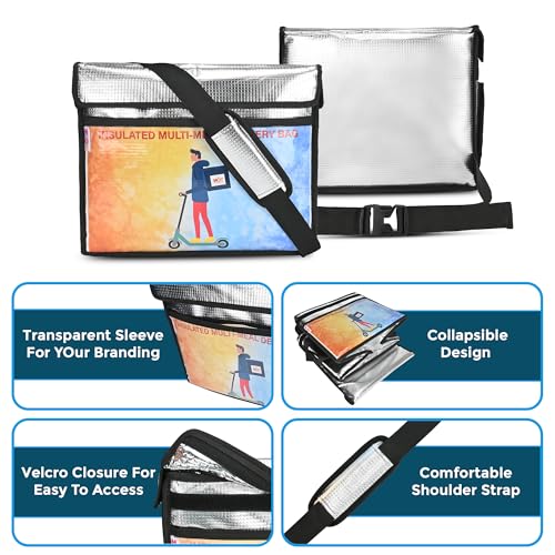 Image of Insulated Food Delivery Bag - 38L Thermal, Waterproof Carrier for Hot Meals | Durable Silver Bag for Food Delivery, Juices & Beverages (14x14x12 inch)