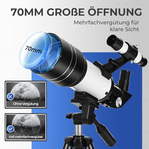 ESAKO Teleskop für Kinder & Einsteiger, 70mm Blende Tragbares Teleskop Astronomisches...
