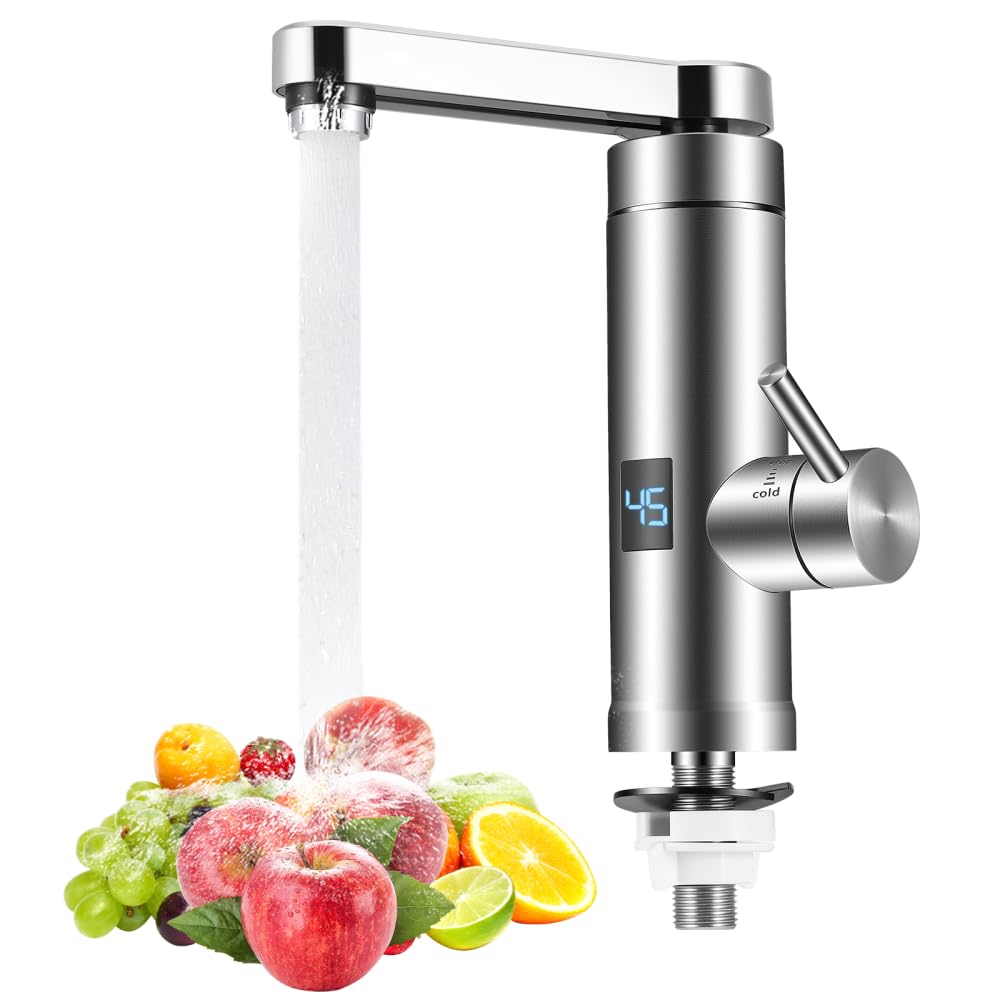 Instant Hot Water Tap, Electric Tap UK Plug, 220V 3000W Electric Hot and Cold Mixer Water Faucet with LED Digital Display for Bathroom Kitchen