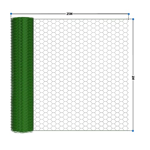 Sechskantgeflecht 25m × 1m Verzinkt PVC Grün Sechskant-Geflecht Drahtzaun Gartenzaun 6-Eckgeflecht Maschenweite 25 mm Drahtzaun Geflecht Kleintiergehege Hasendraht Volierendraht Kaninchendraht