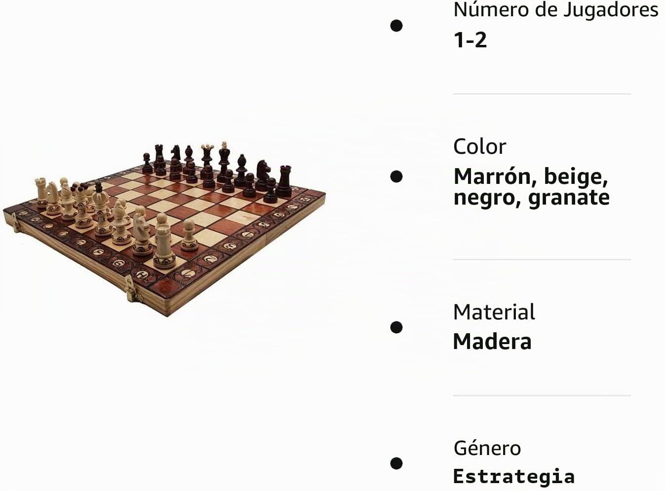 Juego de ajedrez de madera, artesanal, con tablero de madera y piezas de ajedrez artesanales (36 cm), AMB