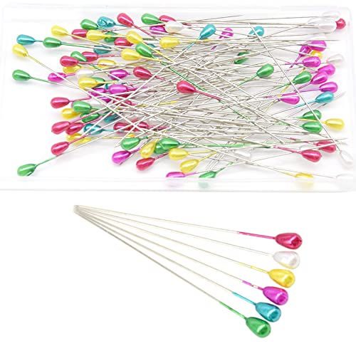 Yosawa 150 Pcs Corsage Boutonniere Pins Teardrop Colored Pearl Head Pins Wedding Bouquet Pins for Fabric, Jewelry DIY, Wedding Flower Decorationsï¼ˆ75mm/Colourï¼‰