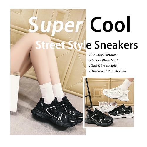 Women's Trendy Chunky Platform Sneakers, Cool Color - Block Mesh Design, Soft & Breathable, Thickened Non - Slip Sole, Fashion Casual Shoes2