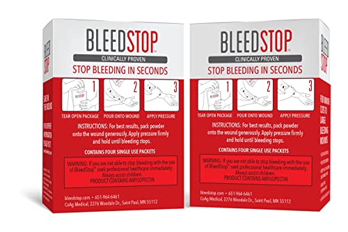 BleedStop™ First Aid Powder for Blood Clotting, Trauma Kit, Blood Thinner Patients, Camping Safety, and Survival Equipment for Moderate to Severe Bleeding Wounds or Nosebleeds (Double 4 Pack 15g) - Image 2