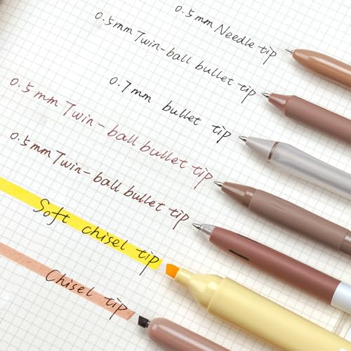 WRITECH Gel Pens Journaling Highlighters: Journal Set Aesthetic Assorted Earth Tones Color Ink 0.5mm Fine Point Retractable 0.7mm Black Pen Smooth Writing Drawing No Bleed 7ct (Brown) - Image 4