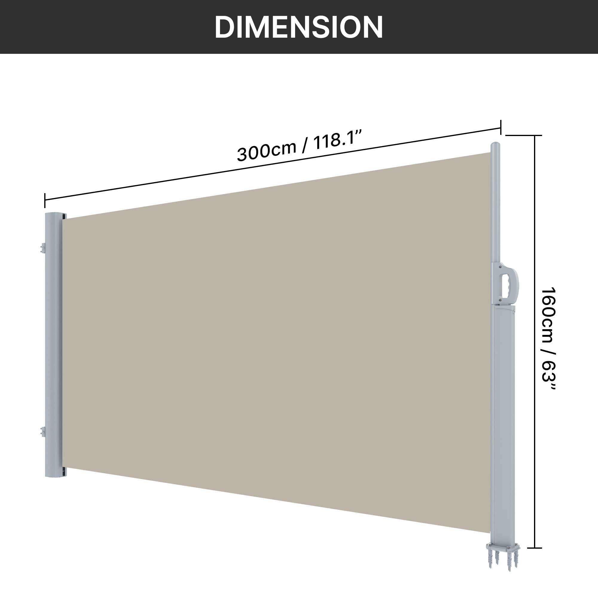 PATISOL 118"x63" Retractable Side Awning Aluminum Patio Outdoor Folding Privacy Divider, Water & UV Resistant Sun Shade Privacy Wind Screen for Garden, Backyard, Balcony, Terrace (Beige)