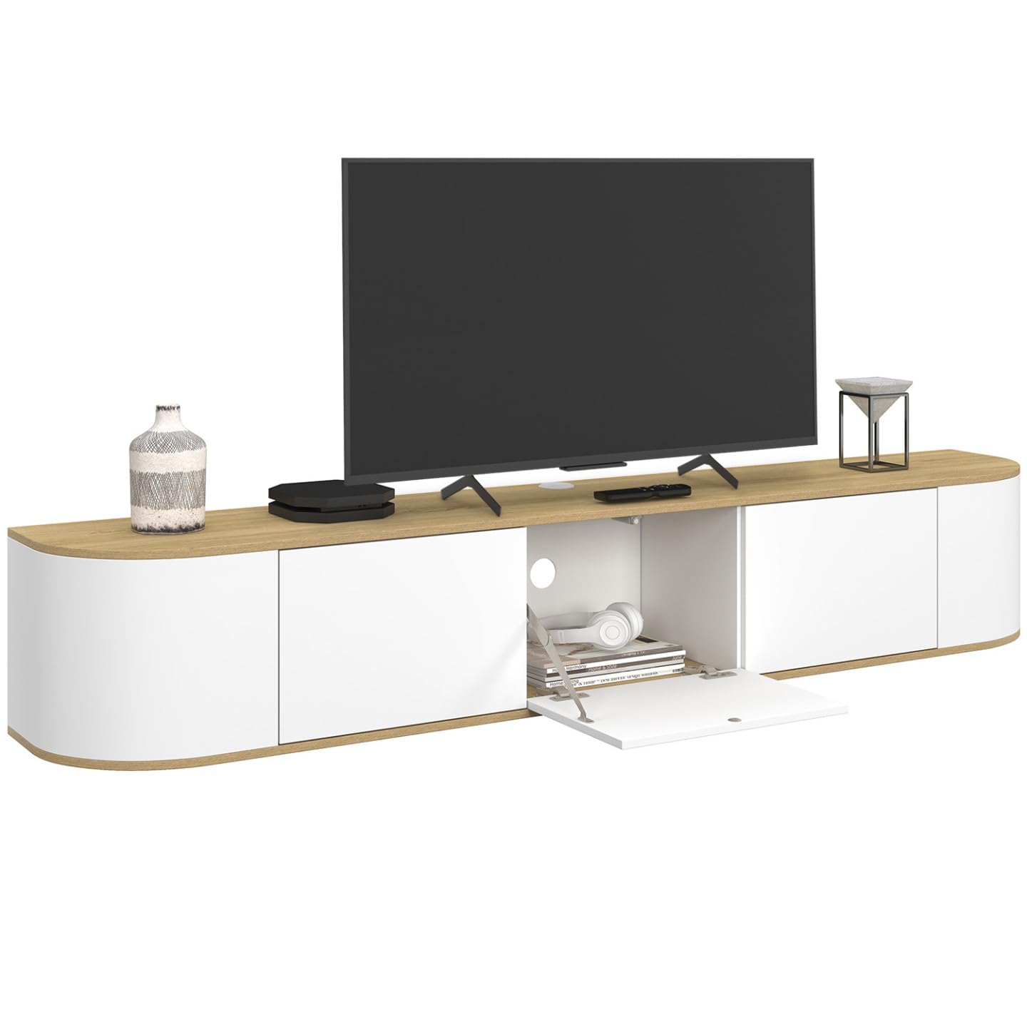 IDMarket Leora - Mueble para TV (180 cm, colgante de 3 puertas, madera y blanco), color blanco