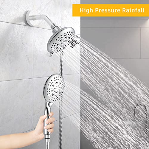 Suncleanse 35 Setting Handheld Shower Head Combo, Dual 2 In 1 Shower Head Set With Patented 3-Way Water Diverter And 59 Inches Extra Long Shower Hose, Polished Chrome #TOP1