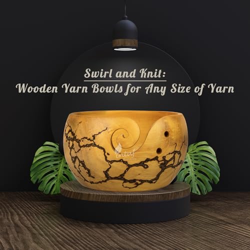 Image of INTAJ Wooden Yarn Bowl for Knitting and Crochet, 7 Inch No-Snag Holder