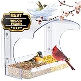 Goodeco Clear Window Bird Feeder - Outdoor Window Feeder with Strong Self-Adhesive Hooks, Bird Bath or Water Bowl for Outside Watchings - with a Brush, Easy to Clean, Ideal Gifts for Mom Parents