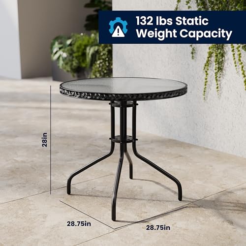 Flash Furniture Lila 28'' Round Glass Metal Table with Black Rattan Edging and 2 Black Rattan Stack Chairs by Flash Furniture - Image 9