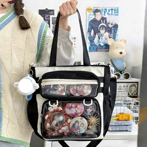 Bolso tote kawaii estilo itabag negro con múltiples bolsillos miniatura 2