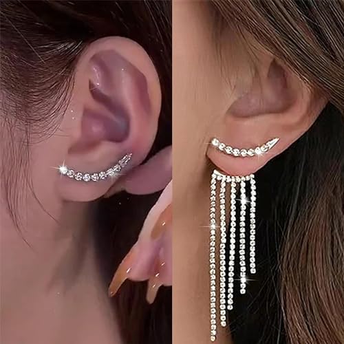 Rhinestone Tassel Earrings for Women Sparkly Prom Dangle Earrings Long Chandelier Bling Crystal Drop Statement Earrings Wedding Party Prom Dress Jewerly Gifts3