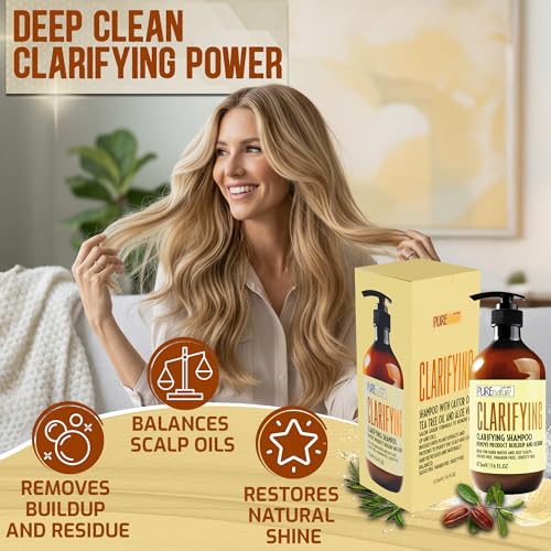 Image of Clarifying Shampoo - Sulfate Free Deep Cleansing for Oily Scalp Treatment - Buildup and Excess Oil Remover - Salon Professional Paraben Free Formula - For Women and Men - Ideal for Swimmers - 16 Fl Oz
